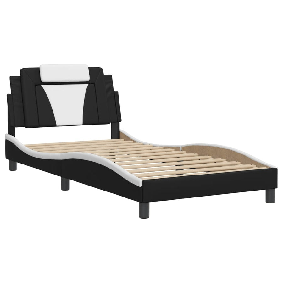 Bedframe met LED-verlichting kunstleer zwart en wit 100x200 cm