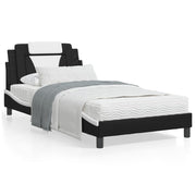 Bedframe 100x200 cm zwart wit kunstleer met LED