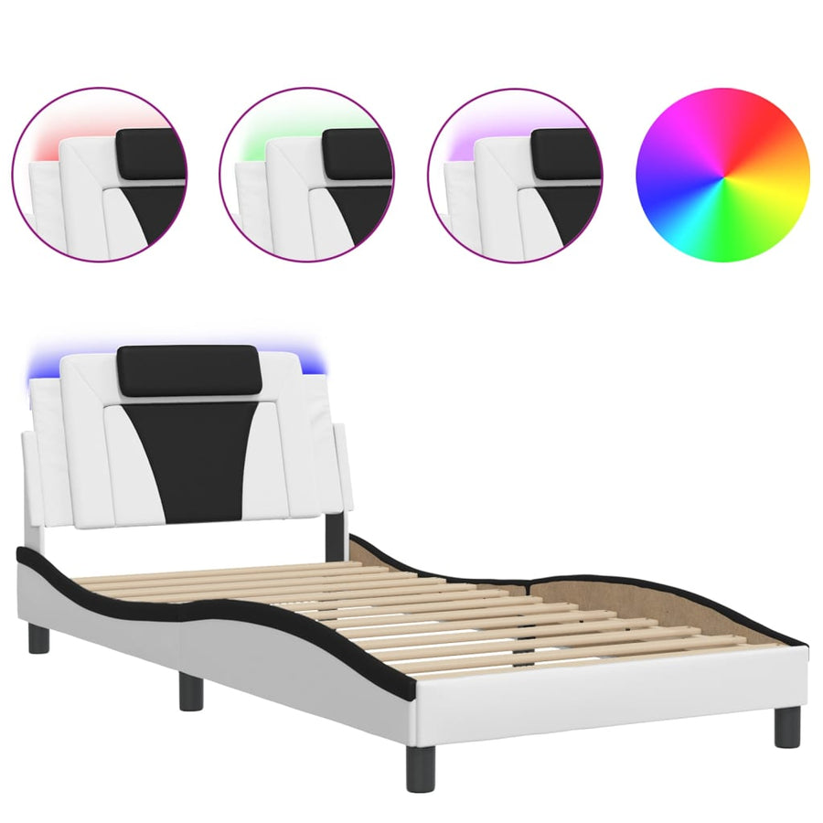 Bedframe Met Led-Verlichting Kunstleer Wit En Zwart 100X200 Cm
