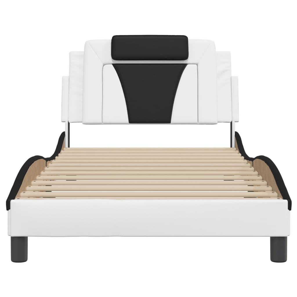 Bedframe Met Led-Verlichting Kunstleer Wit En Zwart 100X200 Cm