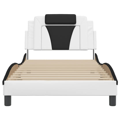 Bedframe Met Led-Verlichting Kunstleer Wit En Zwart 100X200 Cm