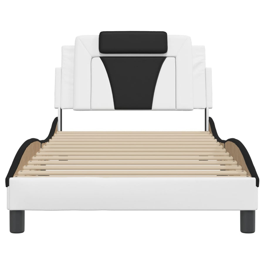 Bedframe Met Led-Verlichting Kunstleer Wit En Zwart 100X200 Cm