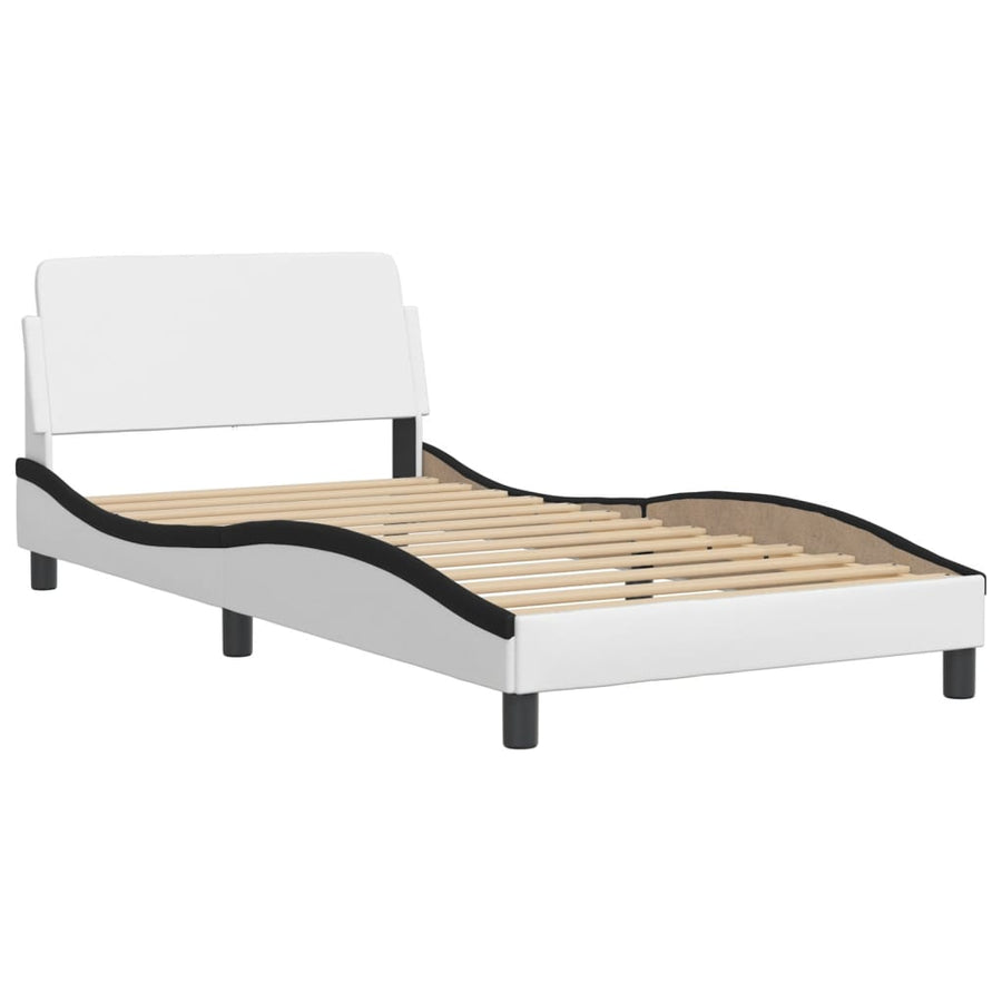 Bedframe Met Led-Verlichting Kunstleer Wit En Zwart 100X200 Cm