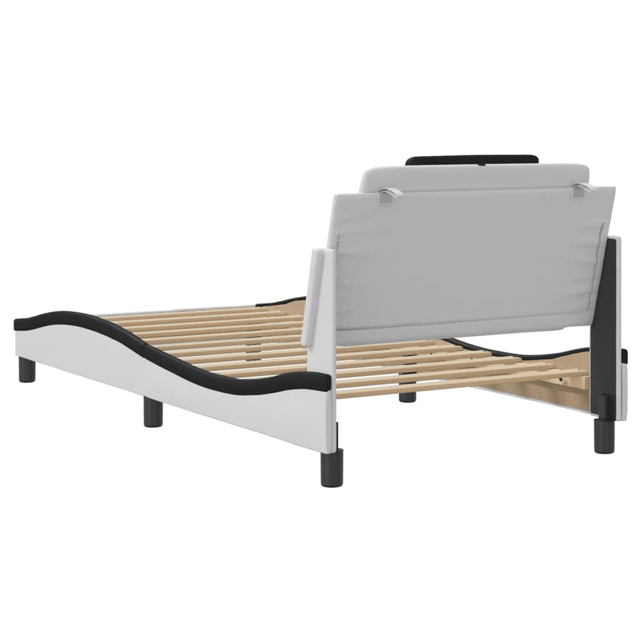 Bedframe Met Led-Verlichting Kunstleer Wit En Zwart 100X200 Cm