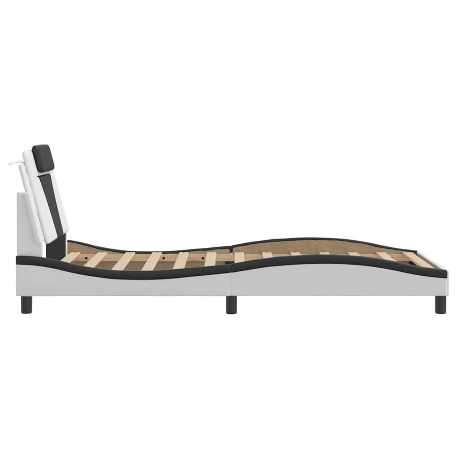 Bedframe Met Led-Verlichting Kunstleer Wit En Zwart 100X200 Cm