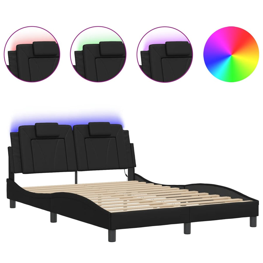 Bedframe Met Led-Verlichting Kunstleer Zwart 120X200 Cm