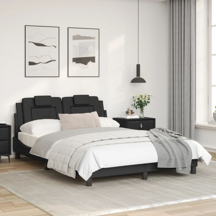 Bedframe Met Led-Verlichting Kunstleer Zwart 120X200 Cm