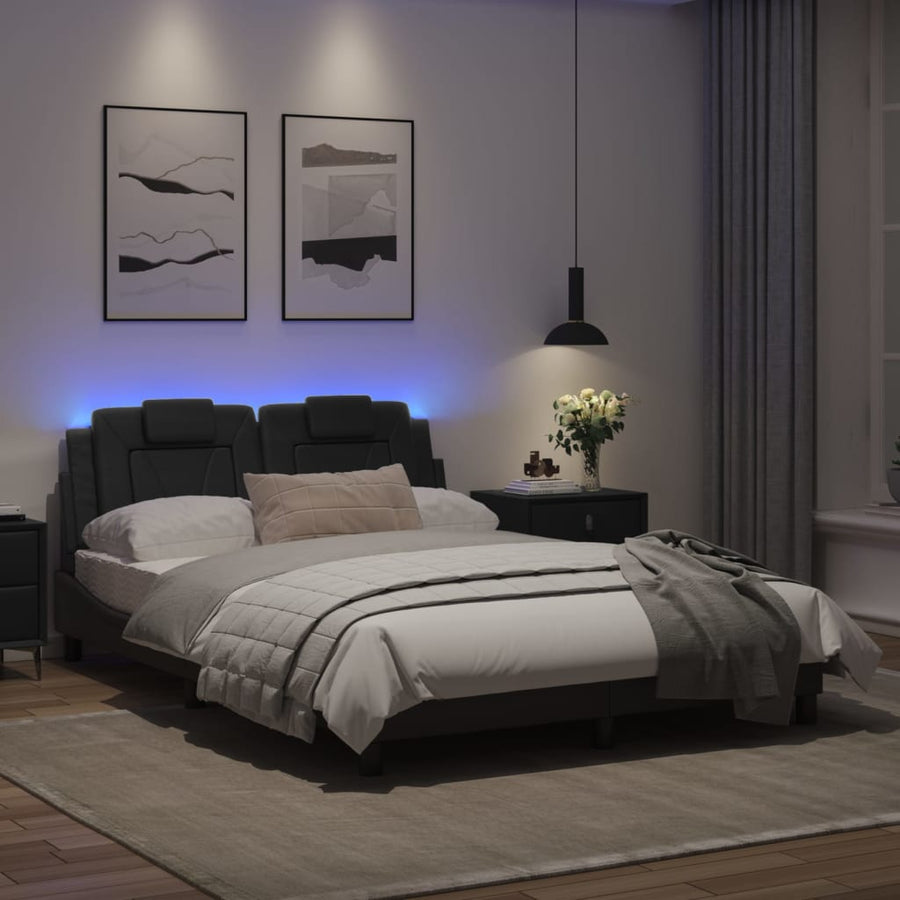 Bedframe Met Led-Verlichting Kunstleer Zwart 120X200 Cm