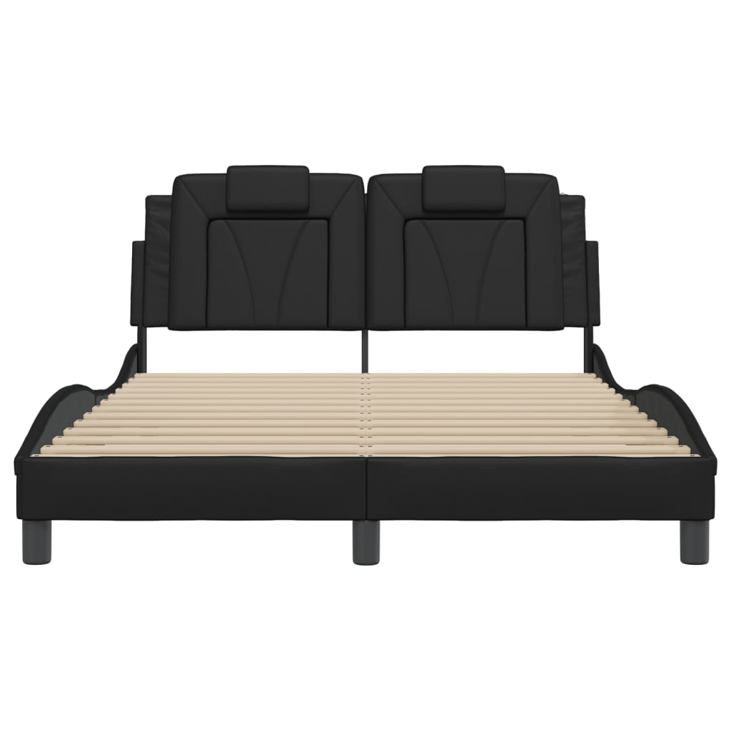 Bedframe Met Led-Verlichting Kunstleer Zwart 120X200 Cm