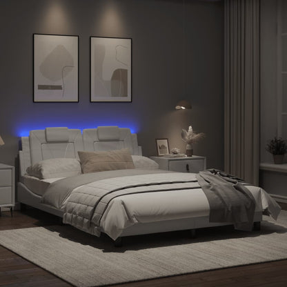 Bedframe Met Led-Verlichting Kunstleer Wit 120X200 Cm