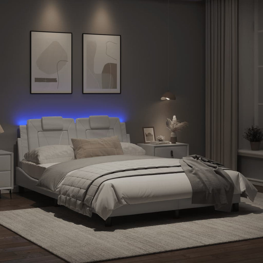 Bedframe Met Led-Verlichting Kunstleer Wit 120X200 Cm
