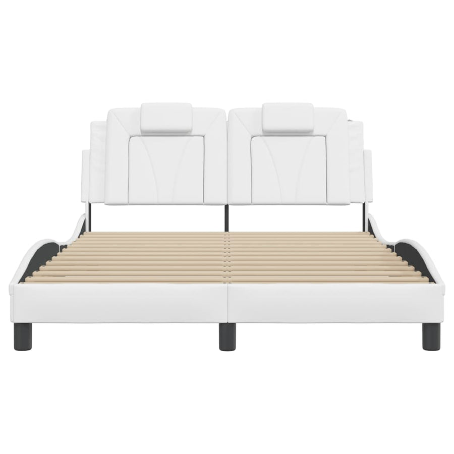 Bedframe Met Led-Verlichting Kunstleer Wit 120X200 Cm