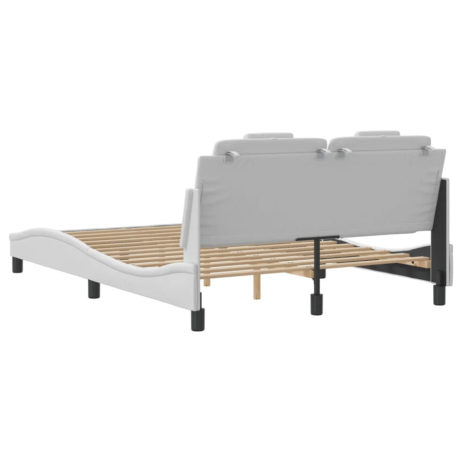 Bedframe Met Led-Verlichting Kunstleer Wit 120X200 Cm