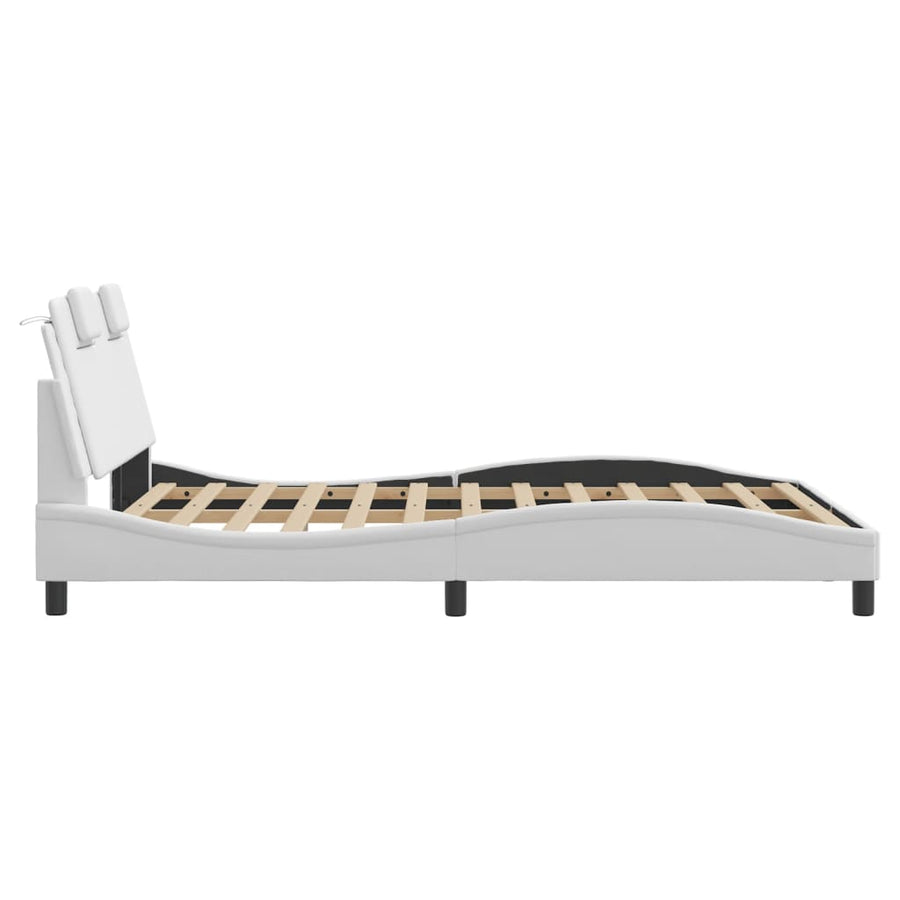 Bedframe Met Led-Verlichting Kunstleer Wit 120X200 Cm