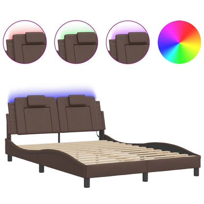 Bedframe Met Led-Verlichting Kunstleer Bruin 120X200 Cm
