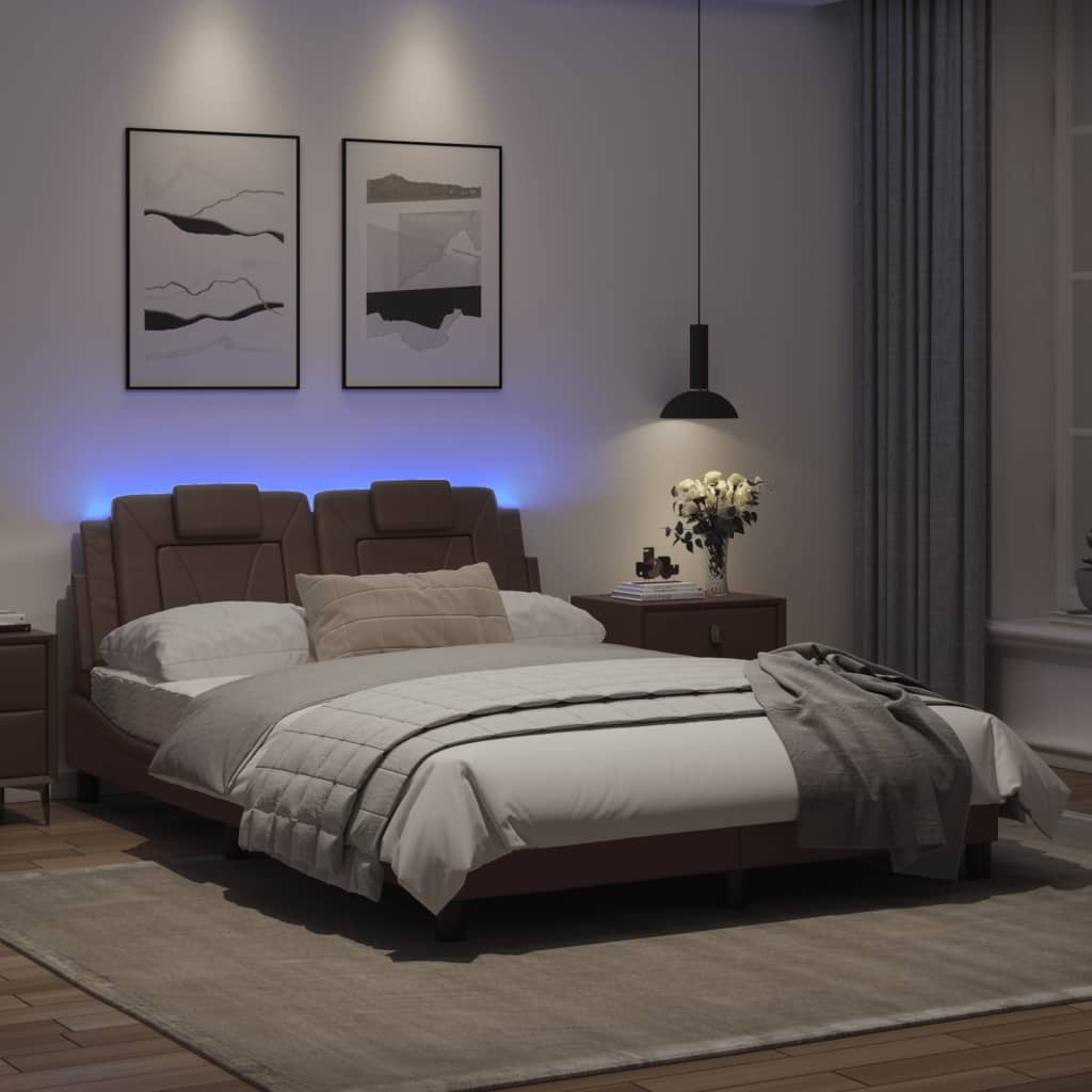 Bedframe Met Led-Verlichting Kunstleer Bruin 120X200 Cm