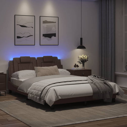 Bedframe Met Led-Verlichting Kunstleer Bruin 120X200 Cm