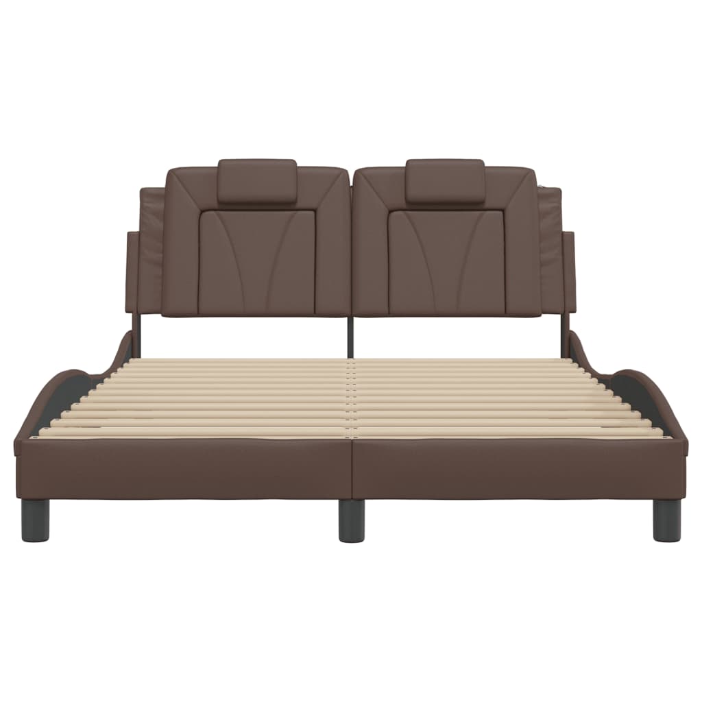 Bedframe Met Led-Verlichting Kunstleer Bruin 120X200 Cm