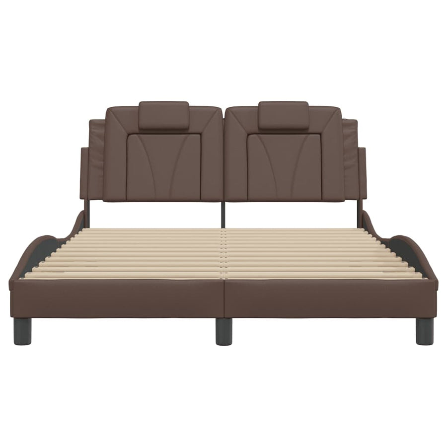 Bedframe Met Led-Verlichting Kunstleer Bruin 120X200 Cm
