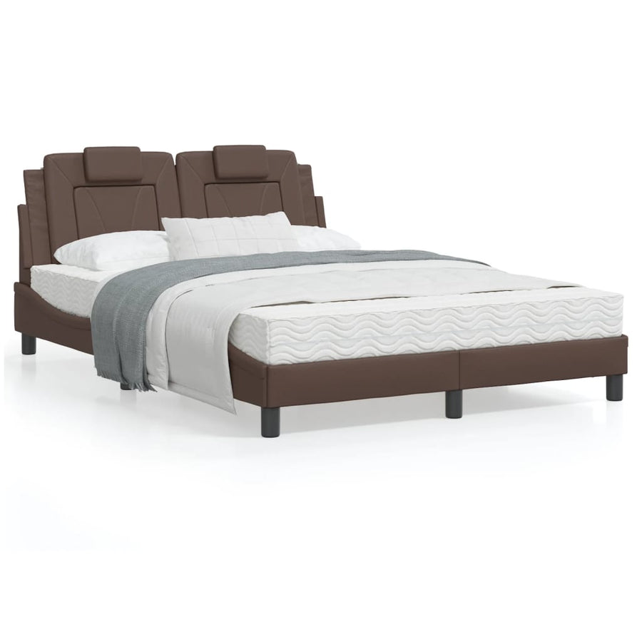 Bedframe Met Led-Verlichting Kunstleer Bruin 120X200 Cm