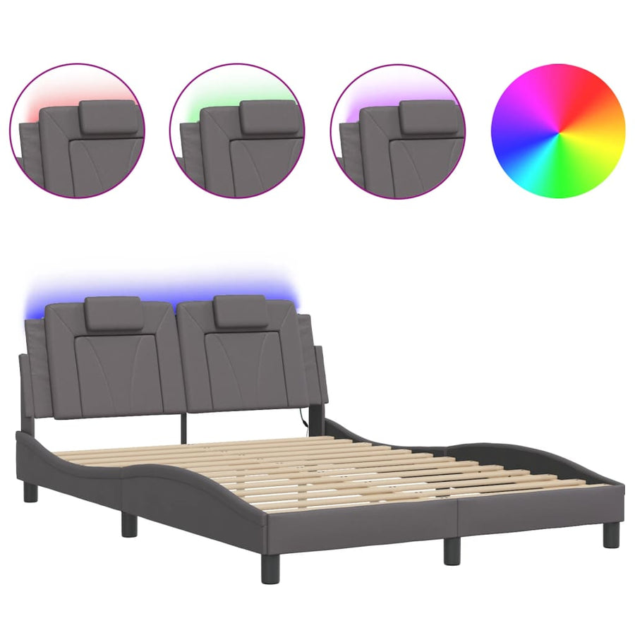 Bedframe Met Led-Verlichting Kunstleer Grijs 120X200 Cm