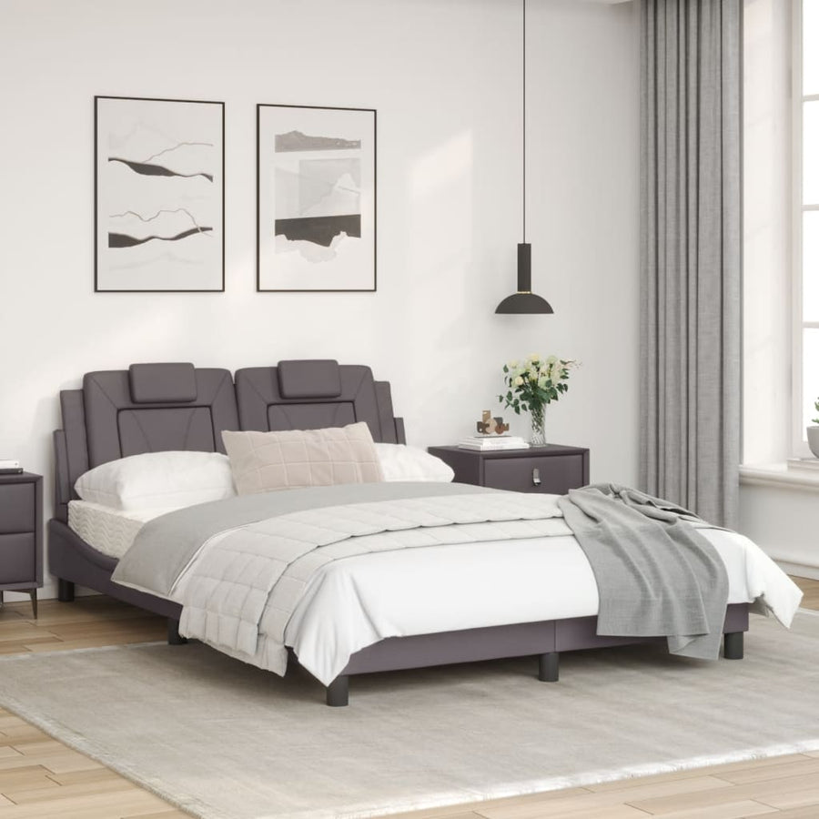 Bedframe Met Led-Verlichting Kunstleer Grijs 120X200 Cm