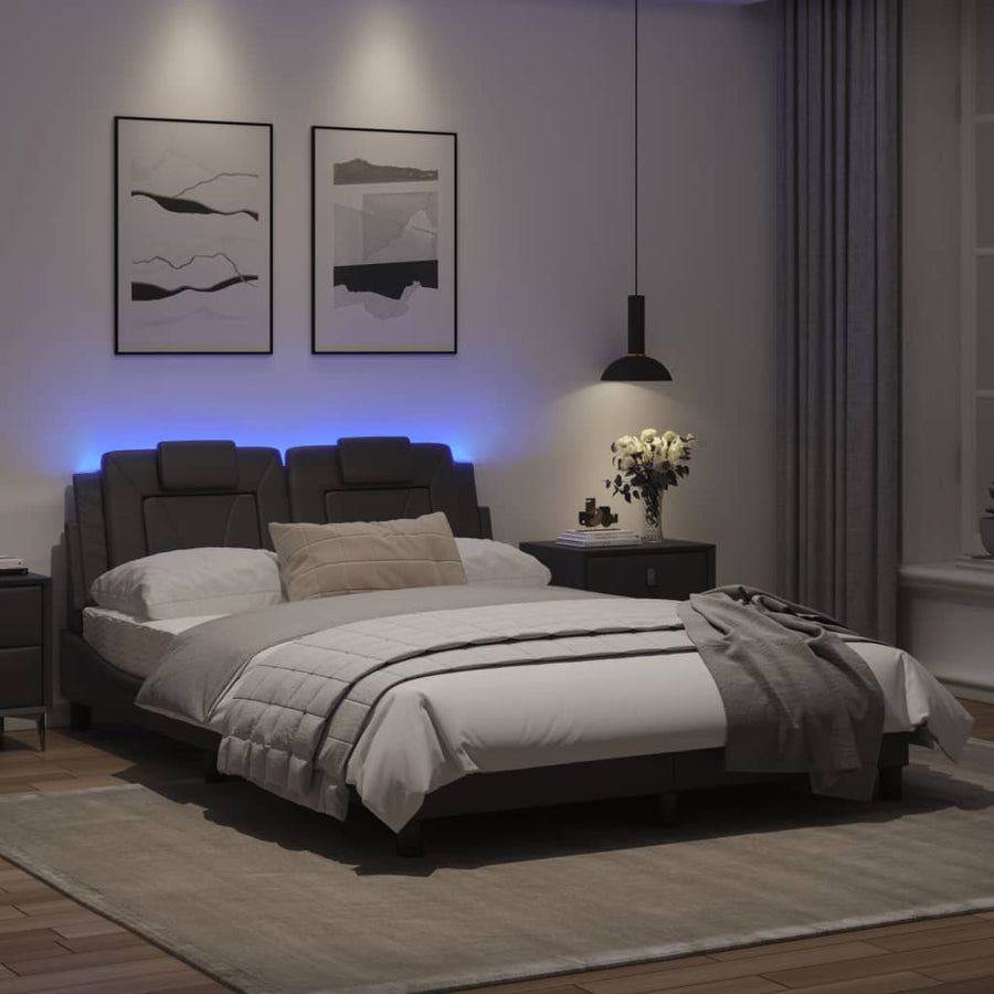 Bedframe Met Led-Verlichting Kunstleer Grijs 120X200 Cm