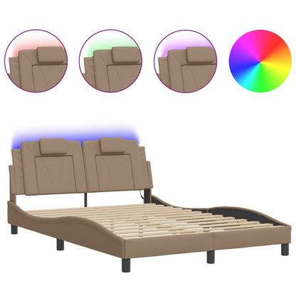 Bedframe Met Led-Verlichting Kunstleer Cappuccino 120X200 Cm