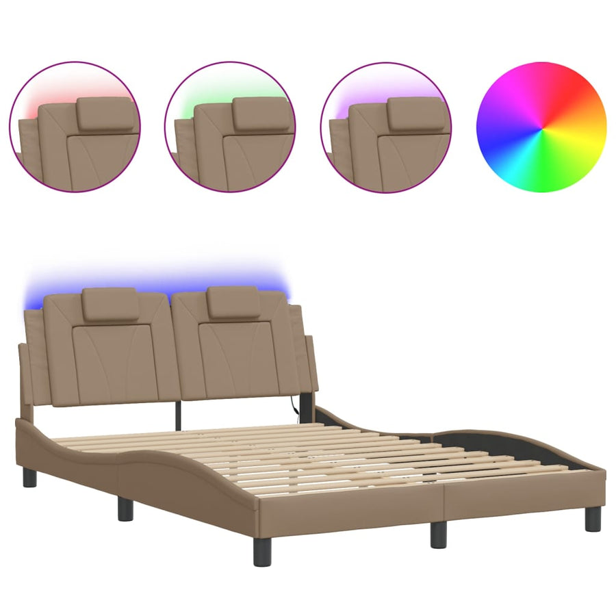 Bedframe Met Led-Verlichting Kunstleer Cappuccino 120X200 Cm