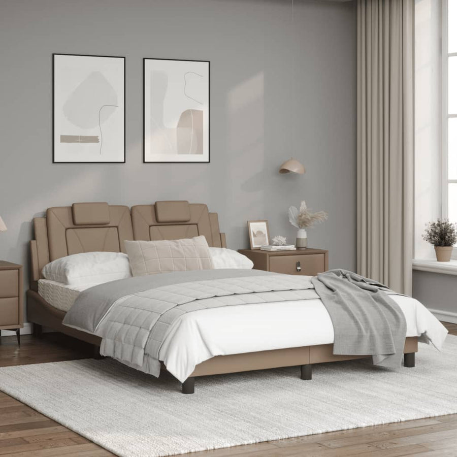Bedframe Met Led-Verlichting Kunstleer Cappuccino 120X200 Cm