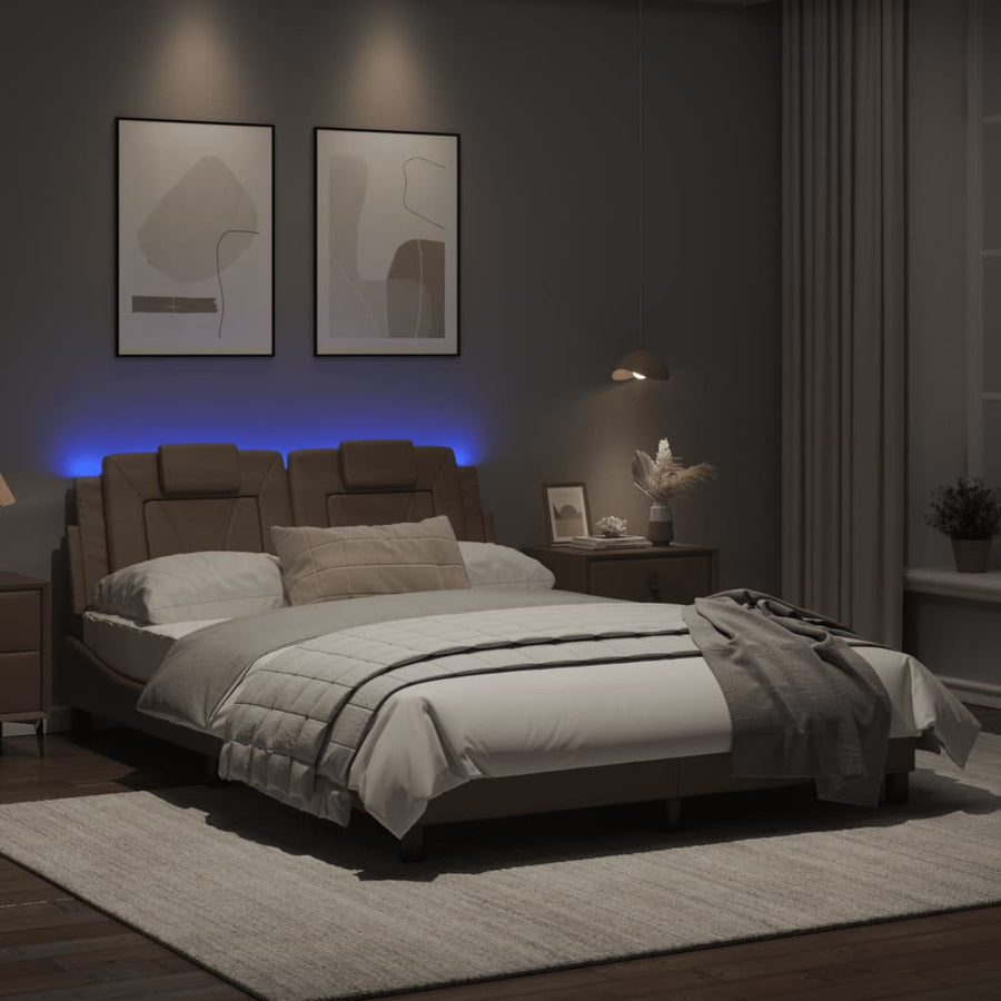 Bedframe Met Led-Verlichting Kunstleer Cappuccino 120X200 Cm