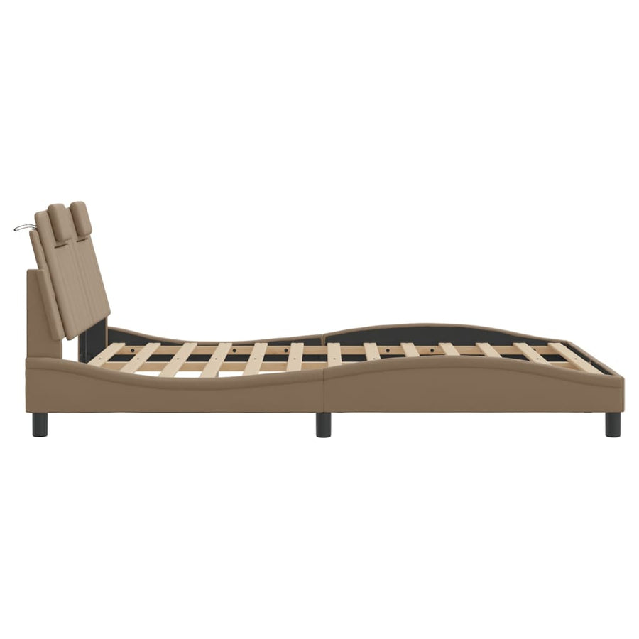 Bedframe Met Led-Verlichting Kunstleer Cappuccino 120X200 Cm