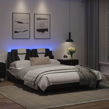 Bedframe Met Led-Verlichting Kunstleer Zwart En Wit 120X200 Cm