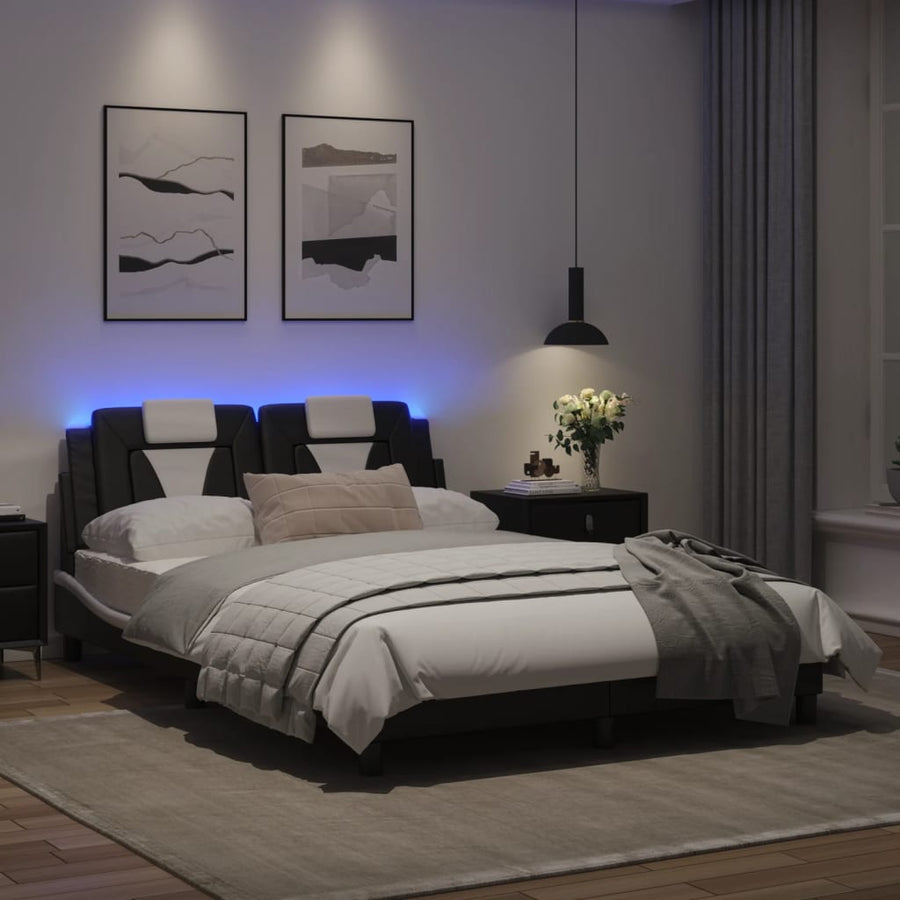Bedframe Met Led-Verlichting Kunstleer Zwart En Wit 120X200 Cm