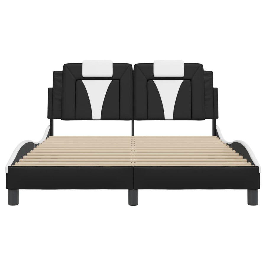 Bedframe Met Led-Verlichting Kunstleer Zwart En Wit 120X200 Cm