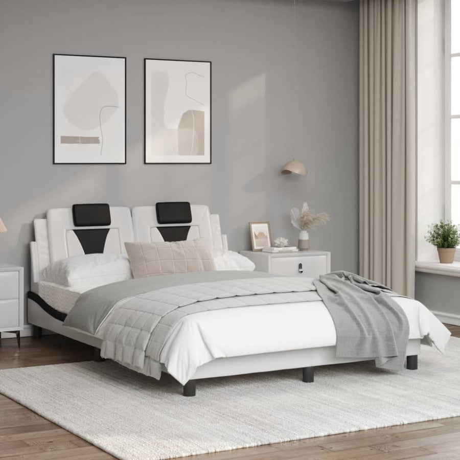 Bedframe Met Led-Verlichting Kunstleer Wit En Zwart 120X200 Cm