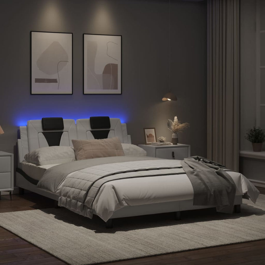 Bedframe Met Led-Verlichting Kunstleer Wit En Zwart 120X200 Cm