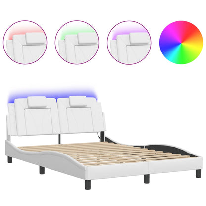Bedframe met LED-verlichting kunstleer wit 140x190 cm