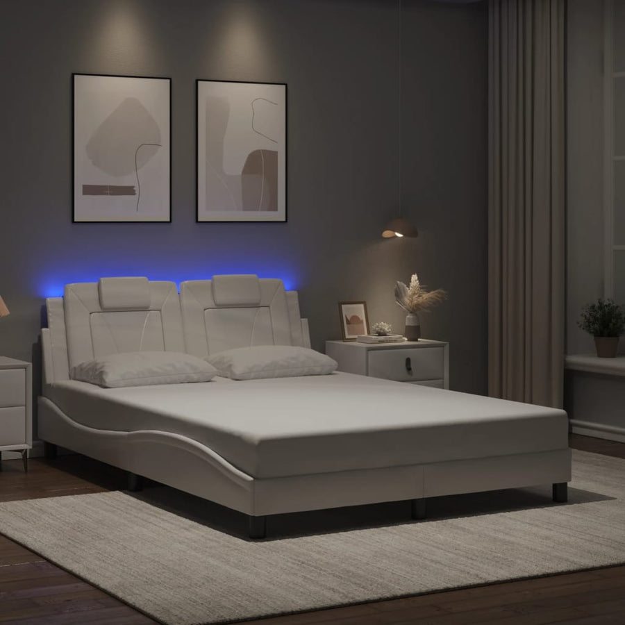 Bedframe met LED-verlichting kunstleer wit 140x190 cm