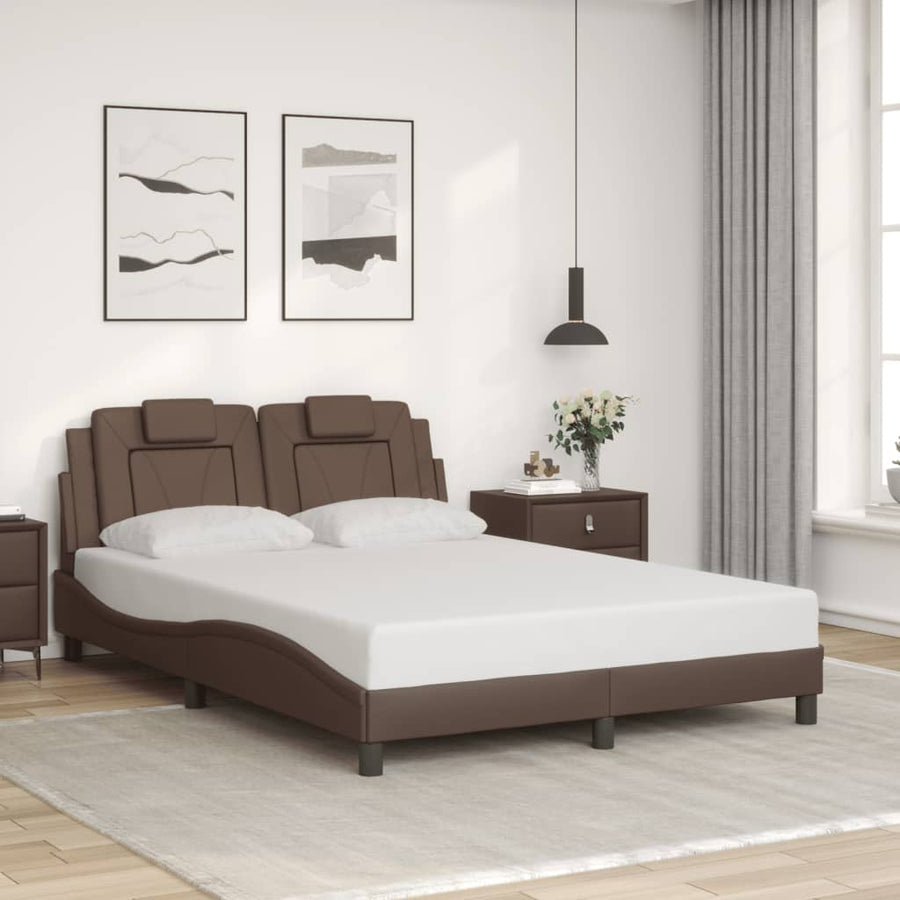 Bedframe met LED-verlichting kunstleer bruin 140x190 cm