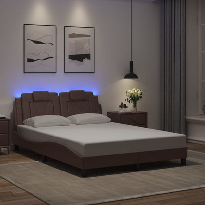 Bedframe met LED-verlichting kunstleer bruin 140x190 cm