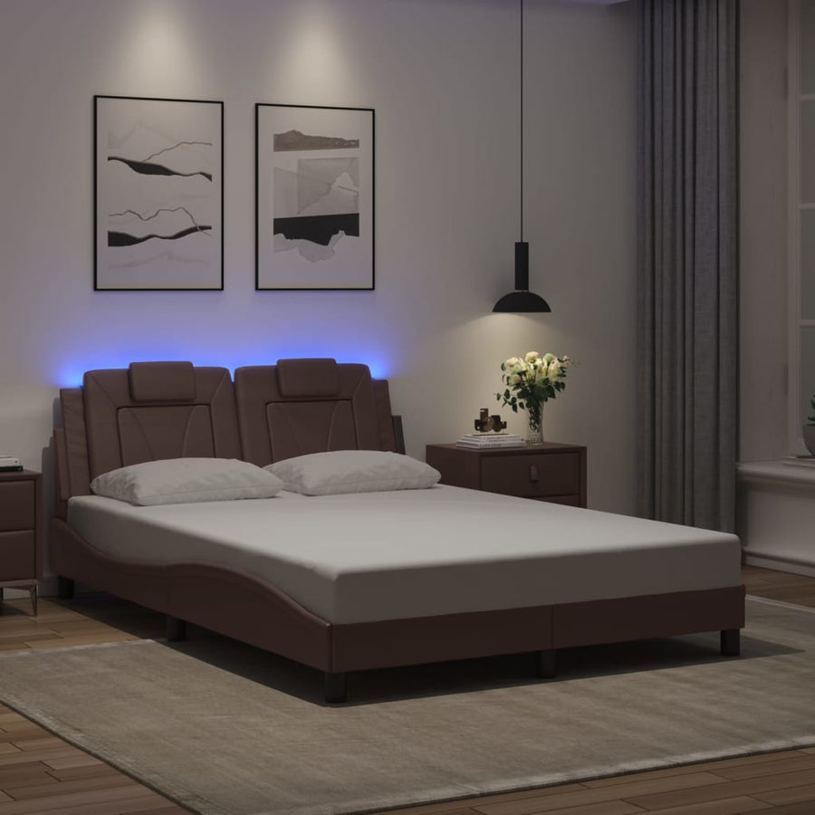 Bedframe met LED-verlichting kunstleer bruin 140x190 cm