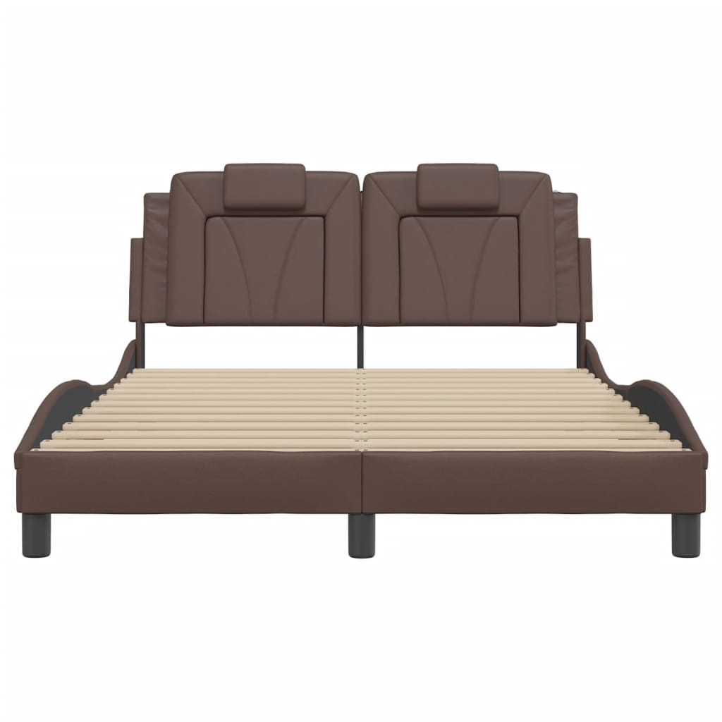Bedframe met LED-verlichting kunstleer bruin 140x190 cm