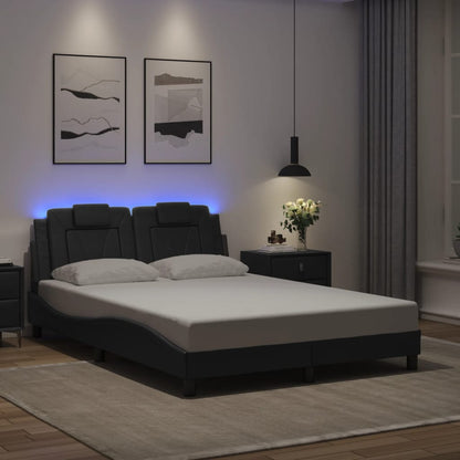Bedframe met LED-verlichting kunstleer grijs 140x190 cm