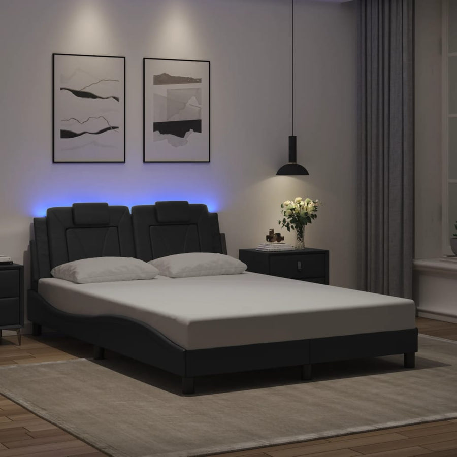 Bedframe met LED-verlichting kunstleer grijs 140x190 cm