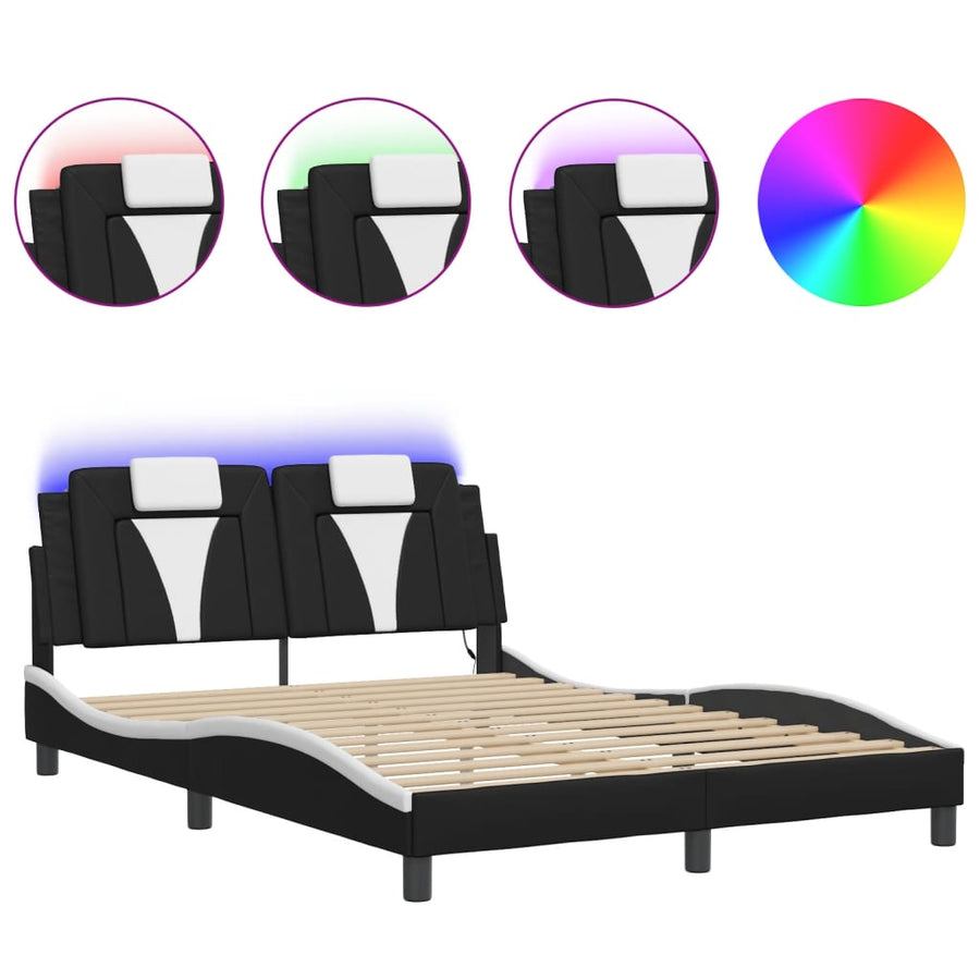 Bedframe met LED-verlichting kunstleer zwart en wit 140x190 cm