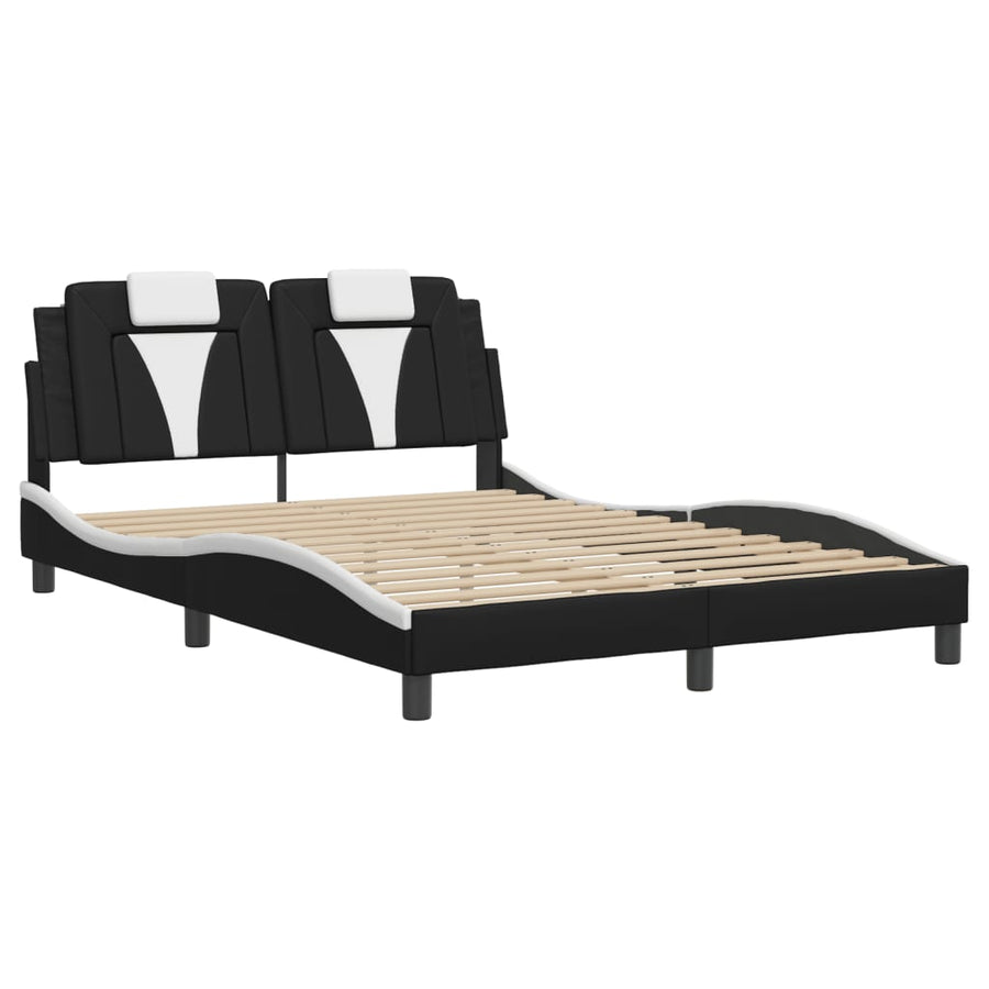 Bedframe met LED-verlichting kunstleer zwart en wit 140x190 cm