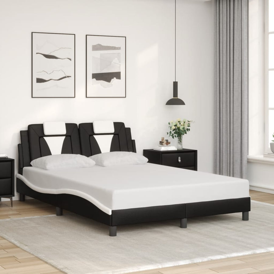 Bedframe met LED-verlichting kunstleer zwart en wit 140x190 cm