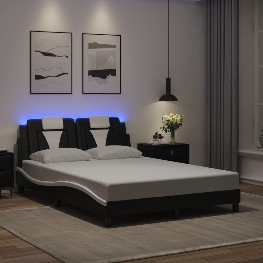 Bedframe met LED-verlichting kunstleer zwart en wit 140x190 cm