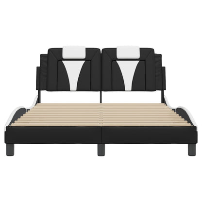 Bedframe met LED-verlichting kunstleer zwart en wit 140x190 cm